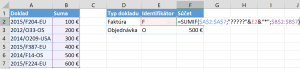 Zástupné symboly vo funkcii sumif