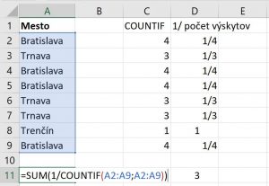 Počet hodnôt jedným vzorcom