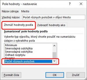 Nastavenie poľa hodnoty